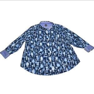 Talbots Plus Size 20 W Novelty Vases Teapots Urns Button Up Non-Iron Top Blouse